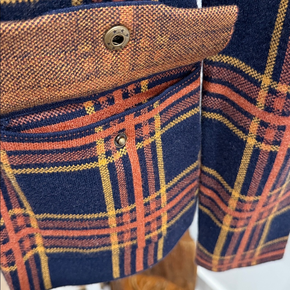 Rachel Zoe Plaid Zip Front Sweater Jacket Shacket Navy Blue Orange NWOT XS - Picture 7 of 16